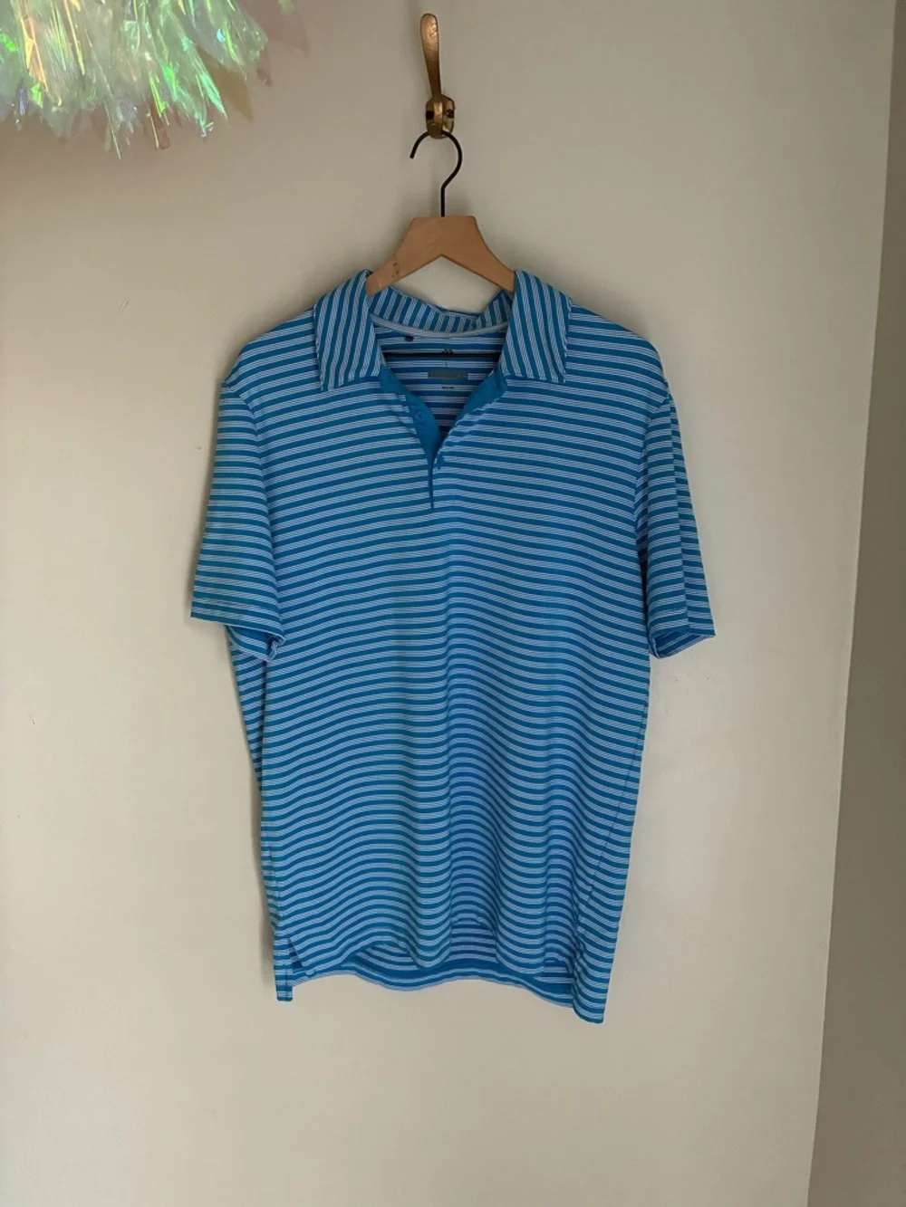 Adidas Blue‎ and White Striped Golf Polo Shirt Size Large